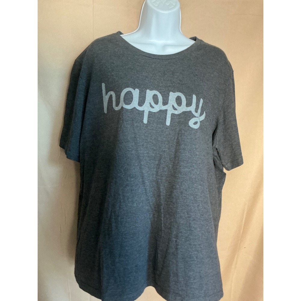 Thread Tank Happy Graphic T-Shirt Womens 2XL Grey Excellent Relaxed Short Sleeve